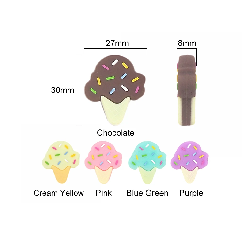 Chenkai 10PCS Ice Cream Silicone Focal Beads For Beadable Pen Silicone Charms for Pen Keychain Making DIY Silicone Characters