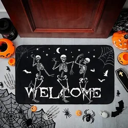 Halloween Dancing Skeletons Door Mat Spooky Skull Non-Slip Welcome Entrance Rugs Kitchen Bedroom Living Room Carpet Decoration