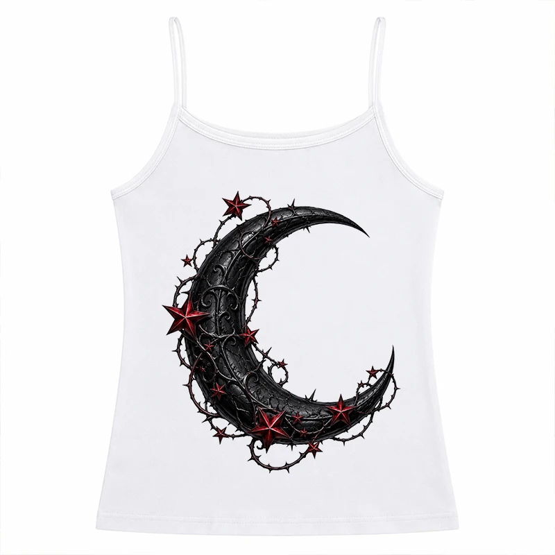 Summer 90s Women's Clothes Print Graphics Moon Crop Tops Harajuku Slim Sleeveless Vest Gothic Punk Fashion Tank Tops Streetwear