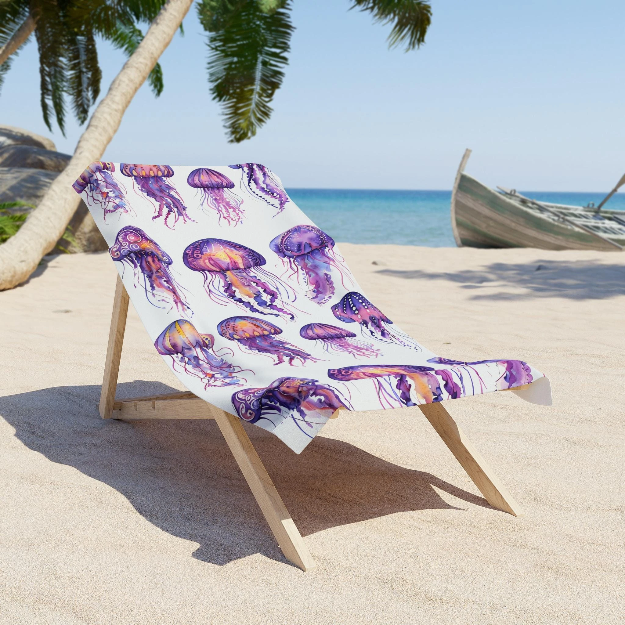 Purple Jellyfish Print Beach Towel Ocean Coastal Style Decor Towel For Beach Pool Vacation