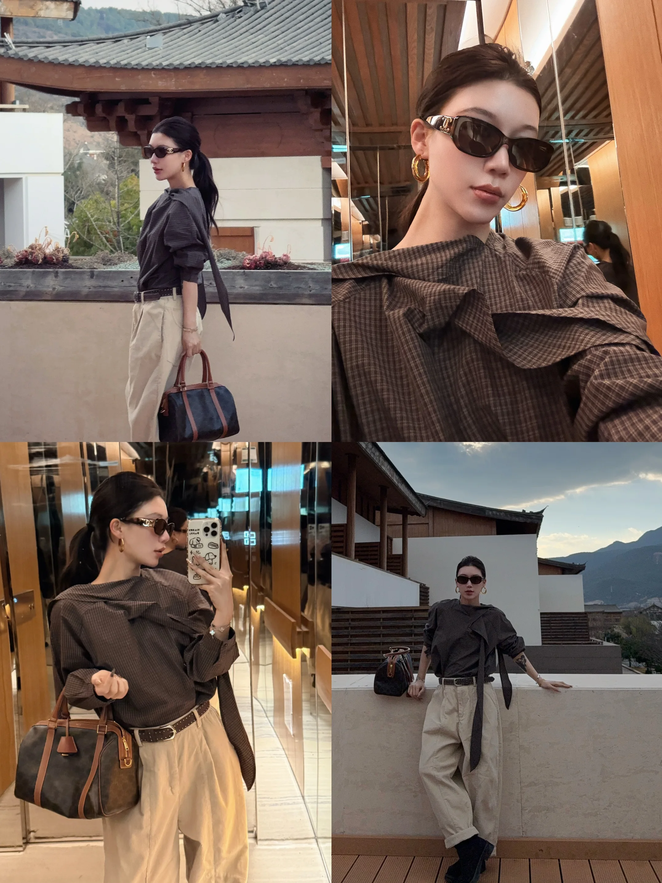 

Chier Early Spring Asymmetrical Design irt Women's Bow Tie Plaid Pattern Casual Loose Long Sve Premium Feeling irt