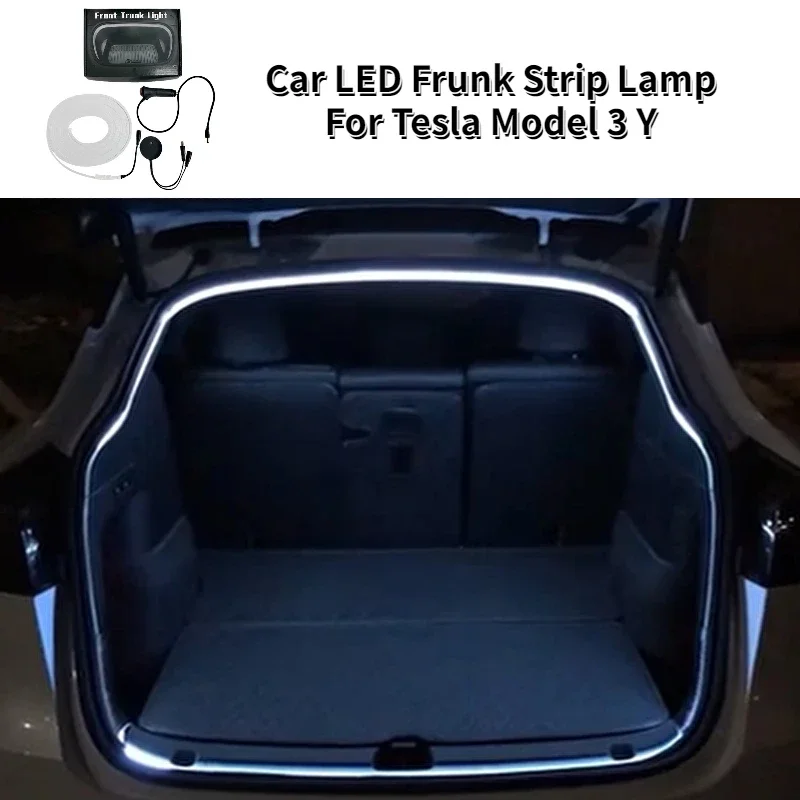 For Tesla Model3/Y Accessories LED Frunk Trunk Strip Light Frunk Brighten Ambient Lighting Flexible Trunk Camping Stall Lingting