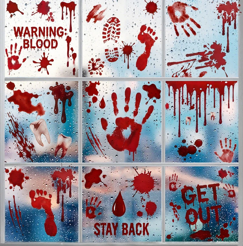 Halloween Blood Handprint Eyeball Female Ghost Sticker Static Glass Sticker Cabinet Window Sticker Atmosphere Party Decoration