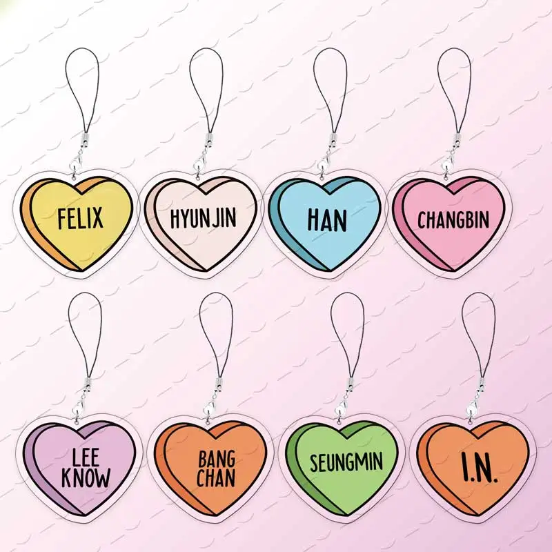Kpop Boys Band Member Name  Mobile Phone Charms Candy Color Love HeatAcrylic Small Pendant Phone Chain Fans Friends Gift