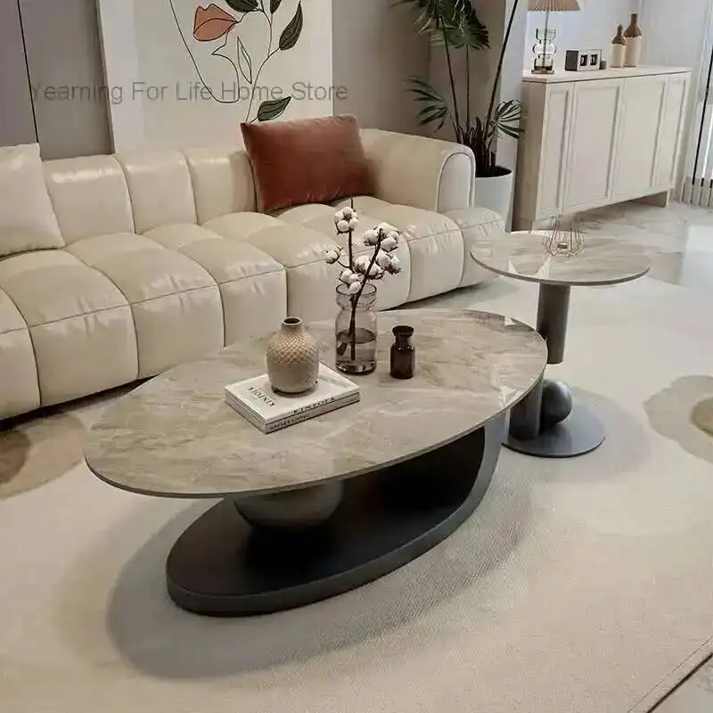 

Minimalist Corner Coffee Table Black Modern Luxury Slate Oval Living Room Center Table Shaped Stolik Kawowy Furniture Home