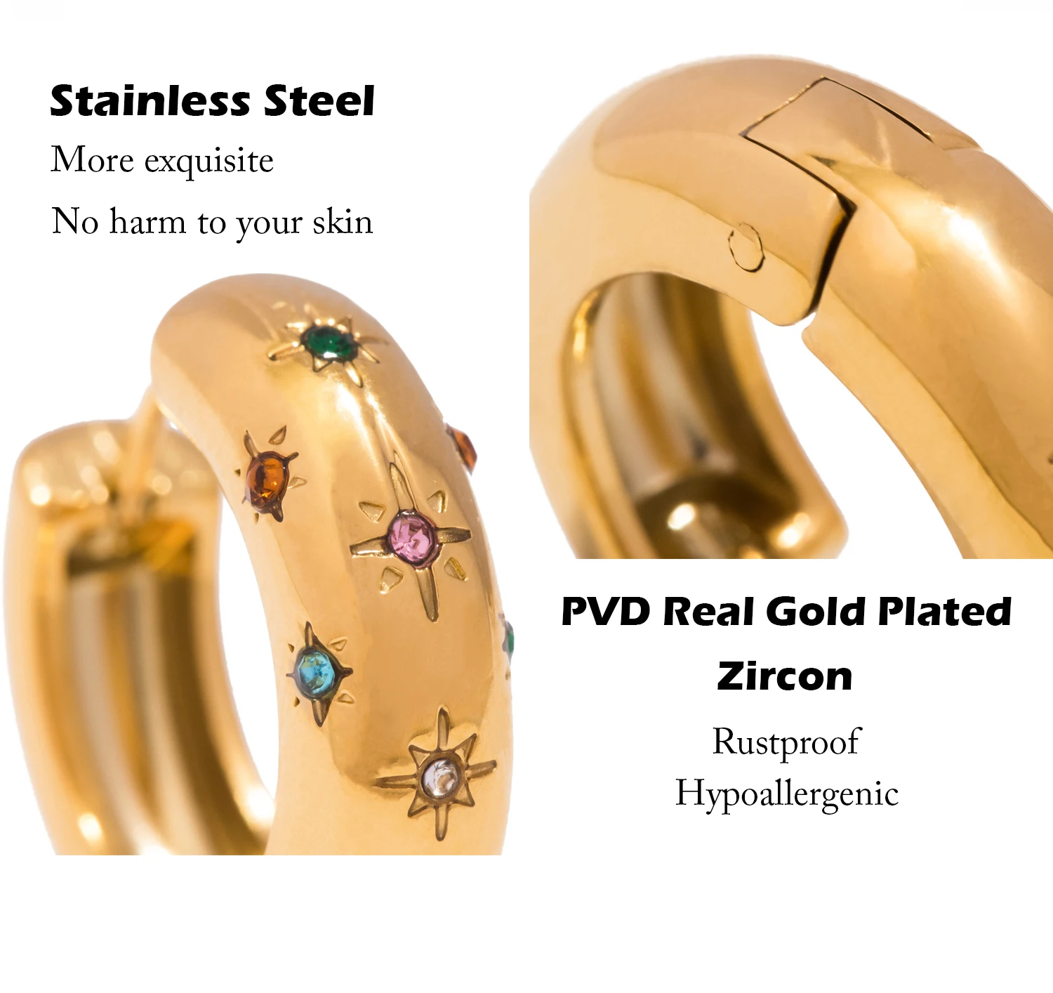 UHBINYCA Klassische eingelegte Zirkon-Creolen für Damen, Edelstahl plattiert mit 18 Karat Gold, exquisite Ohrringe – Detail 2