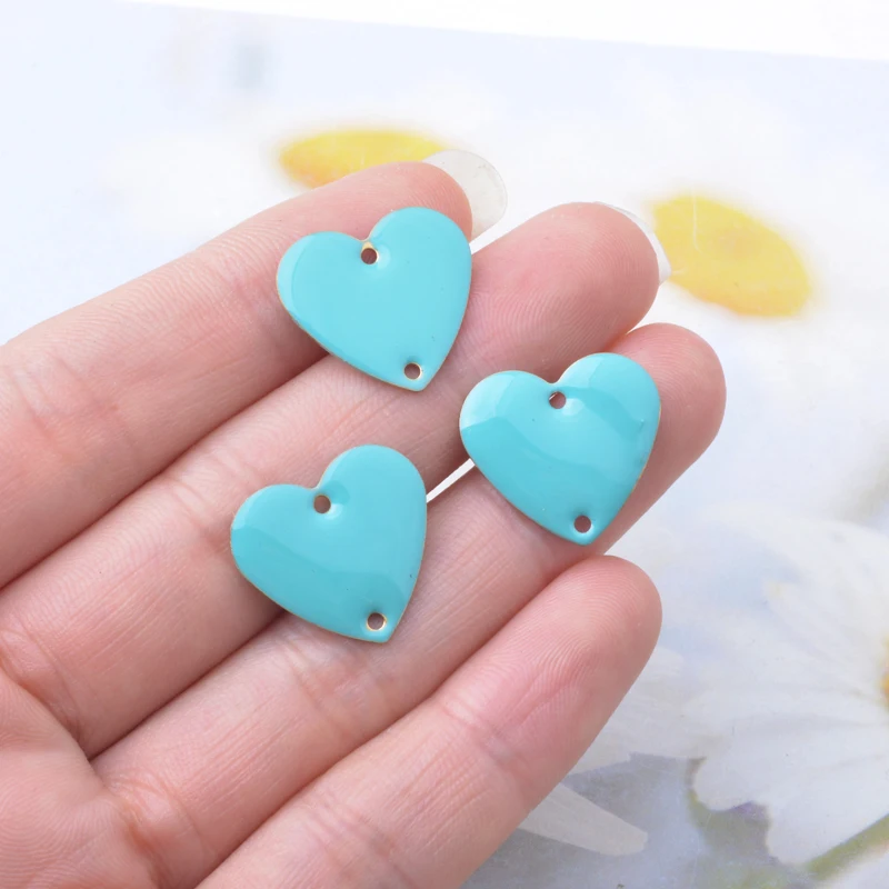 10 Stück Kupfer-Emaille-Herz-Verbinder-Anhänger, beidseitig emaillierte Herzen, Charms für DIY-Schmuck, Ohrring-Zubehör – Detail 3