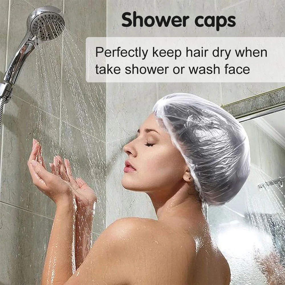 Disposable Transparent Shower Cap Reuse Disposable Food Cover Plastic Wrap Durable Elastic Food Lid For Kitchen Storage Shower
