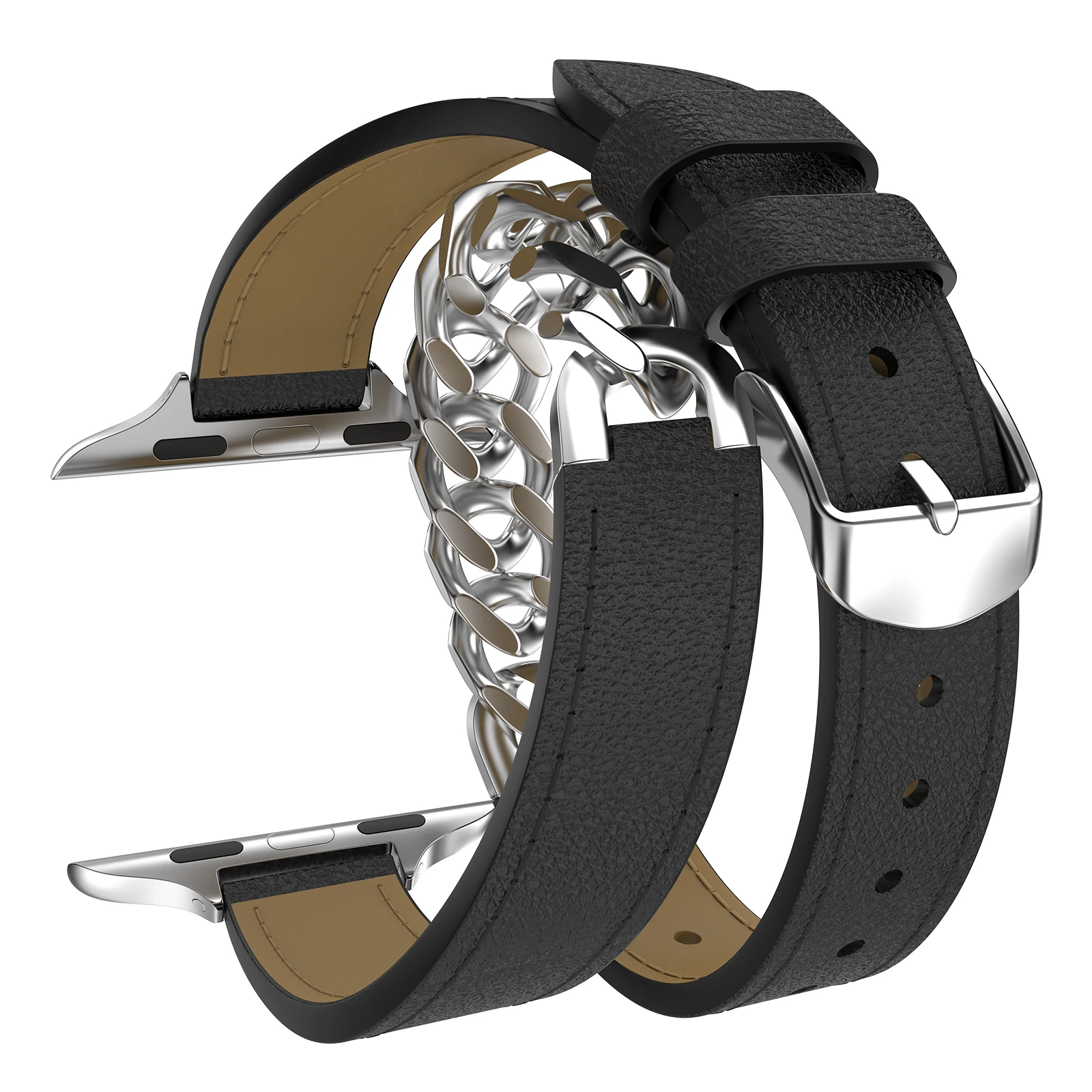 Leather Loop Strap For Apple Watch Band 49mm 45mm 44mm 41mm 42mm 40mm Gourmette Metal Double Tour Belt iWatch Ultra 8 7 6 5 4 SE