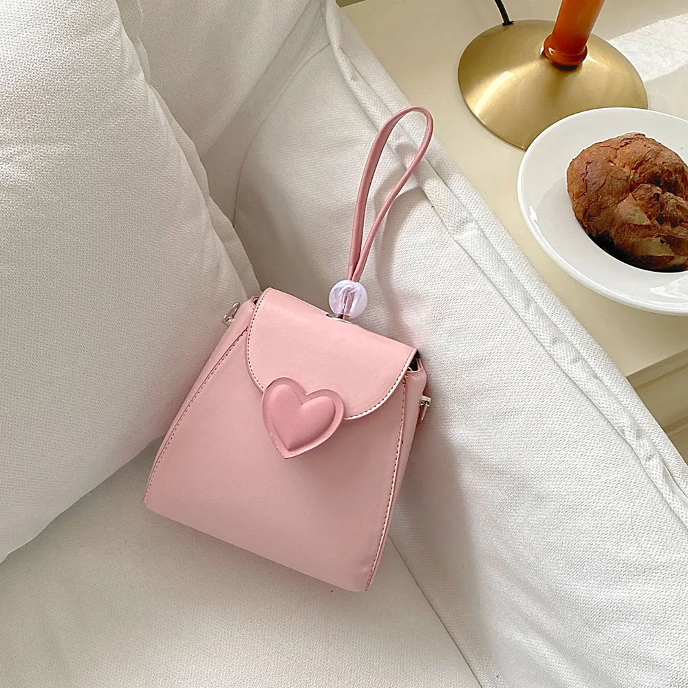 

New Spring Summer Pink Small Square Bag Love Heart Shape Crossbody Bags Fashion Mini Handbag Cute Daily Shoulder Bags For Women