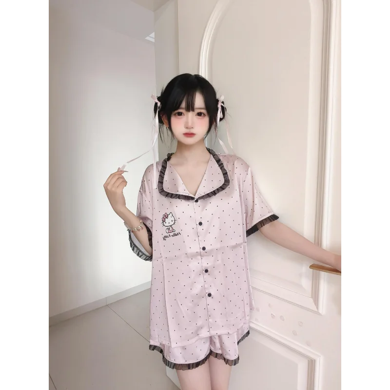 

Y2K Sweetcore Cooling Pajama Set: Women's Hello Kitty Summer Shorts & Top Cloudlike Nightwear Cute Loungewear