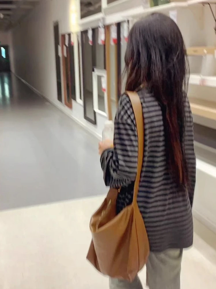 Los lang Sve gestreept T-shirt dames lente herfst winter Koreaanse Sle casual comfortabel klein formaat top Amerikaanse retro