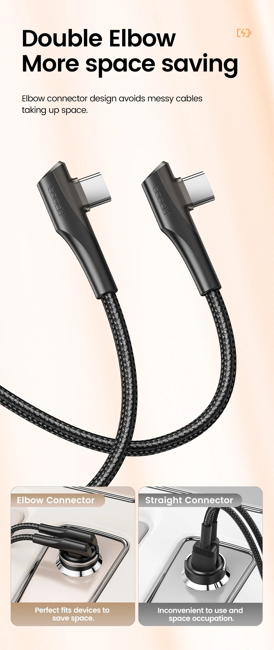 Toocki USB Type C to USB C Cable 90 Degree Angle QC4.0 PD4.0 PD 100W Fast Charging for Macbook iPhone 18 Samsung Xiaomi Huawei