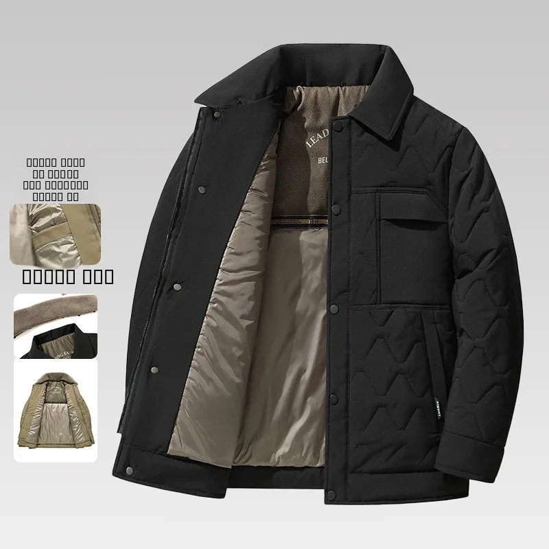 

Dujia Casual Faion Windproof Warm Collar Cotton Jaet New 2025 Stand Fit Long Sve Button up Pure Color Youth Wear