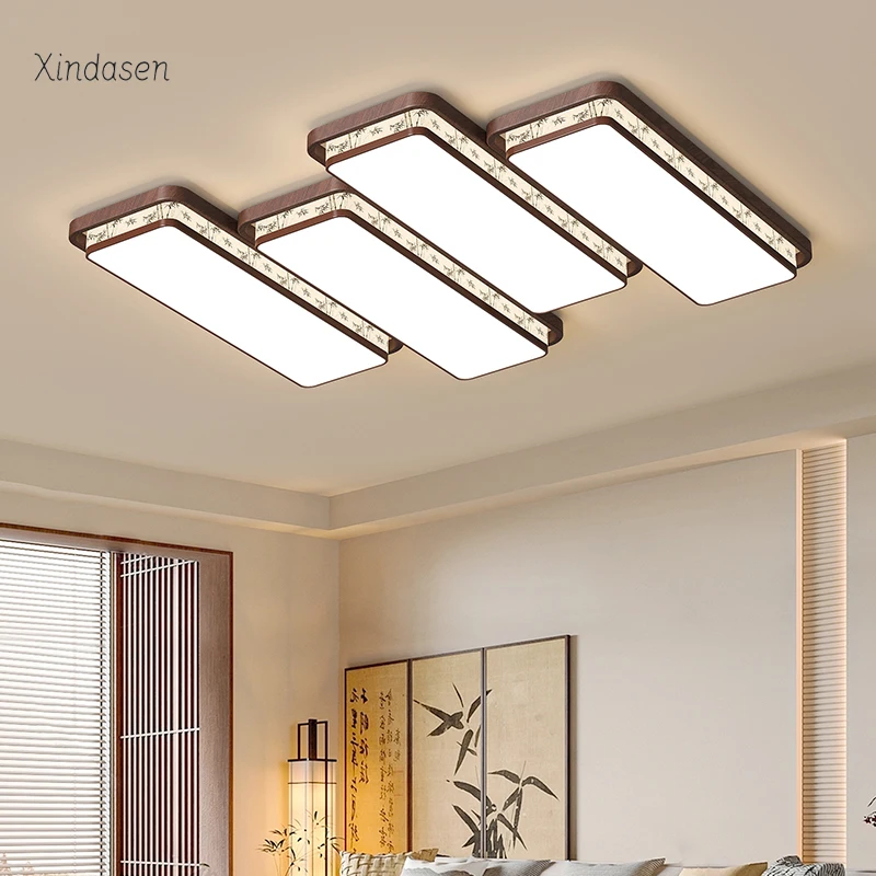 

Умный дом, китайские современные светодиодные потолочные светильники для гостиной, спальни, фойе, люстра, прямоугольный деревянный потолочный светильник с дистанционным управлением