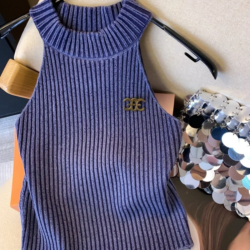 

Women Clothing Sleeveless Knitted Sweater Vest Autumn Slim Elasticity Chic Sexy Korean Fashion Knitwear Tops