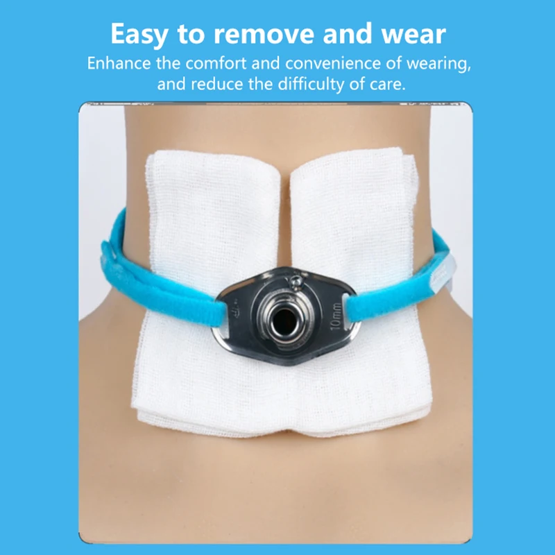 สายรัดยึดท่อช่วยหายใจแบบใส่ในช่องลม พร้อมพยุงคอ ปรับระดับได้ ยืดหยุ่น สำหรับผู้ที่มีรูดักในหลอดลม