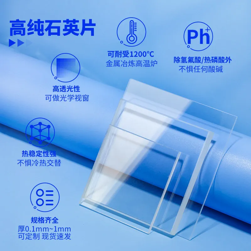 Custom Rectangular High Temp UV Pass Quartz Glass Sheet Ultra Thin High Transmittance Fused Silica Optical Plate
