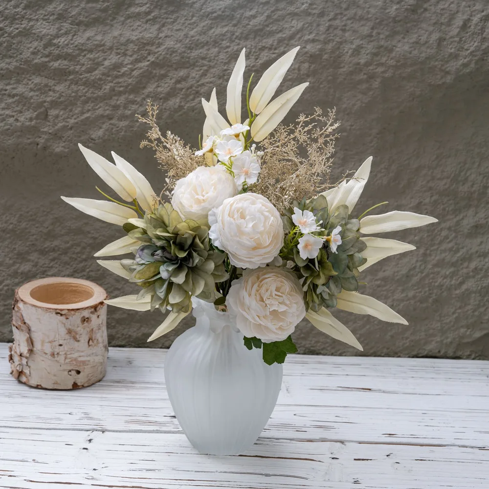 

4PCS Artificial Flowers Fake Silk White Peonies Home Room Vase Decoration Christmas Wreath Wedding Bouquet Party Accessories