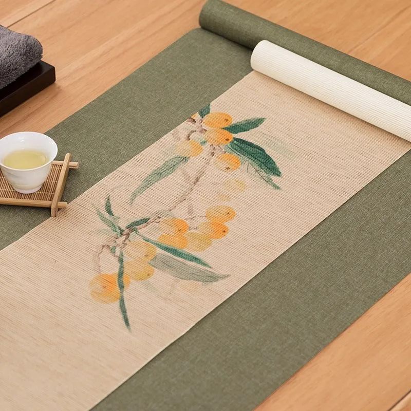 2pcs Set Chinese Tea Table Waterproof Table Flag Zen Cotton and Linen Tea Tablecloth Extra Long Tea Ceremony Mat Cloth