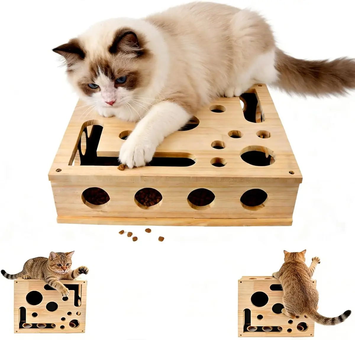 Un ensemble de jouets à gratter pour chats - Jouets à gratter en bois avec 3 balles à clochettes, adaptés aux chats d'intérieur pour gratter, stimuler leur intelligence et soulager l'ennui.