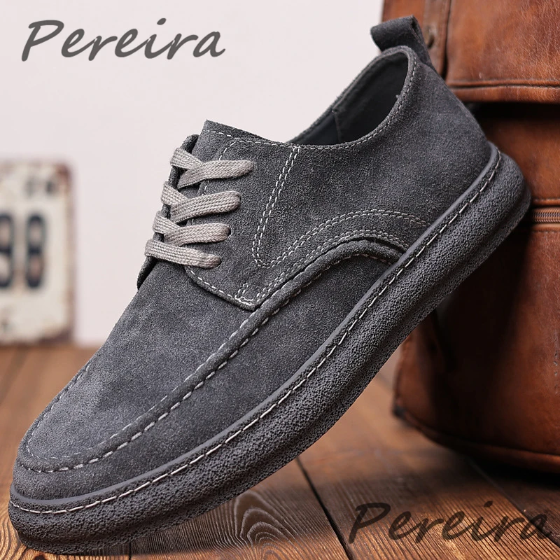 Men's Suede Thick Soled Casual Shoes Spring Summer Gray Beige Round Toe Soft Sole Loafers Versatile Comfortable Flat Shoes
