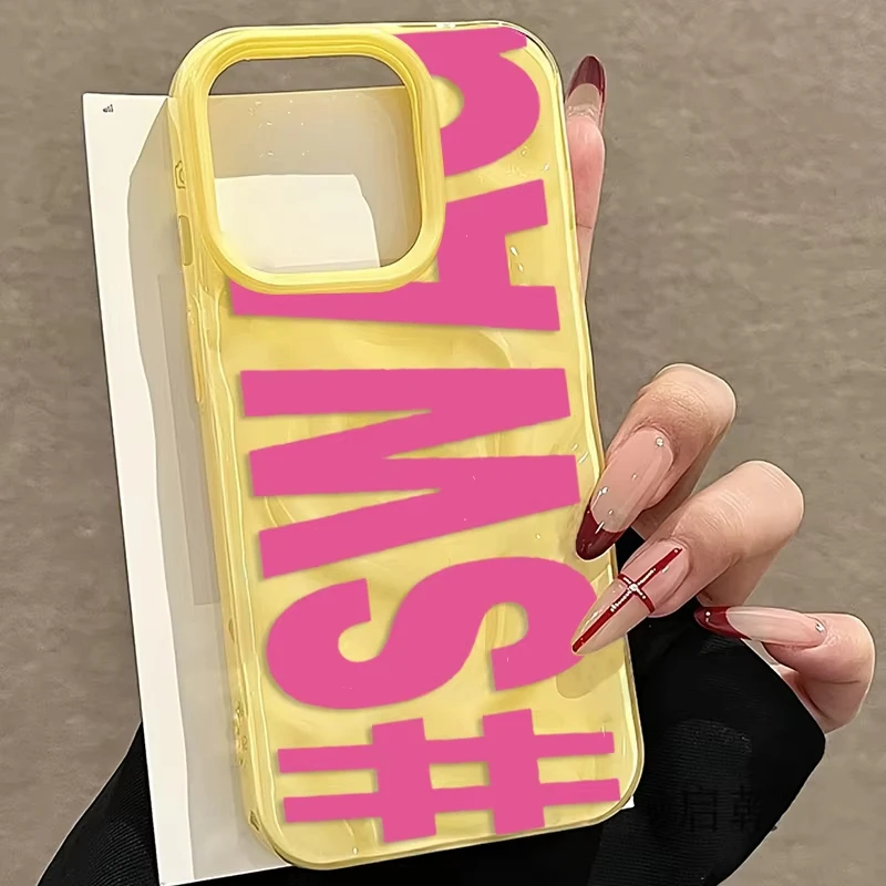 Funda SWAG rosa con letras para iPhone 17 16 Pro Max 15 14 Plus 13 12 11 Pro Max Air 16E, textura de olas suave