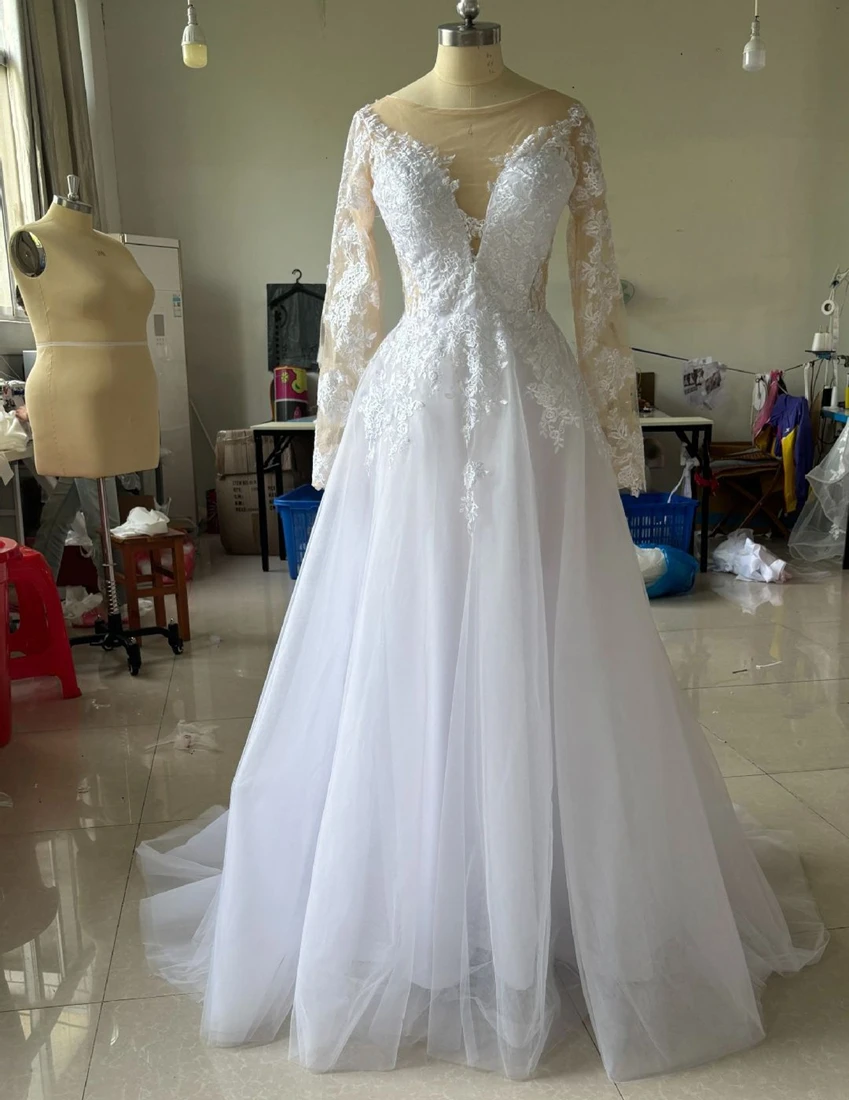 Recién llegado, vestidos de novia estilo bosque, cuello redondo, corte en A, vestidos de novia con apliques personalizados