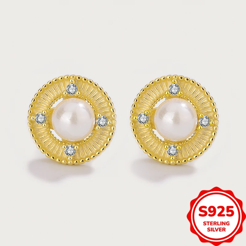 

Fashion Palace Authentic S925 Silver Round Pearl Women's Wedding Stud Earrings