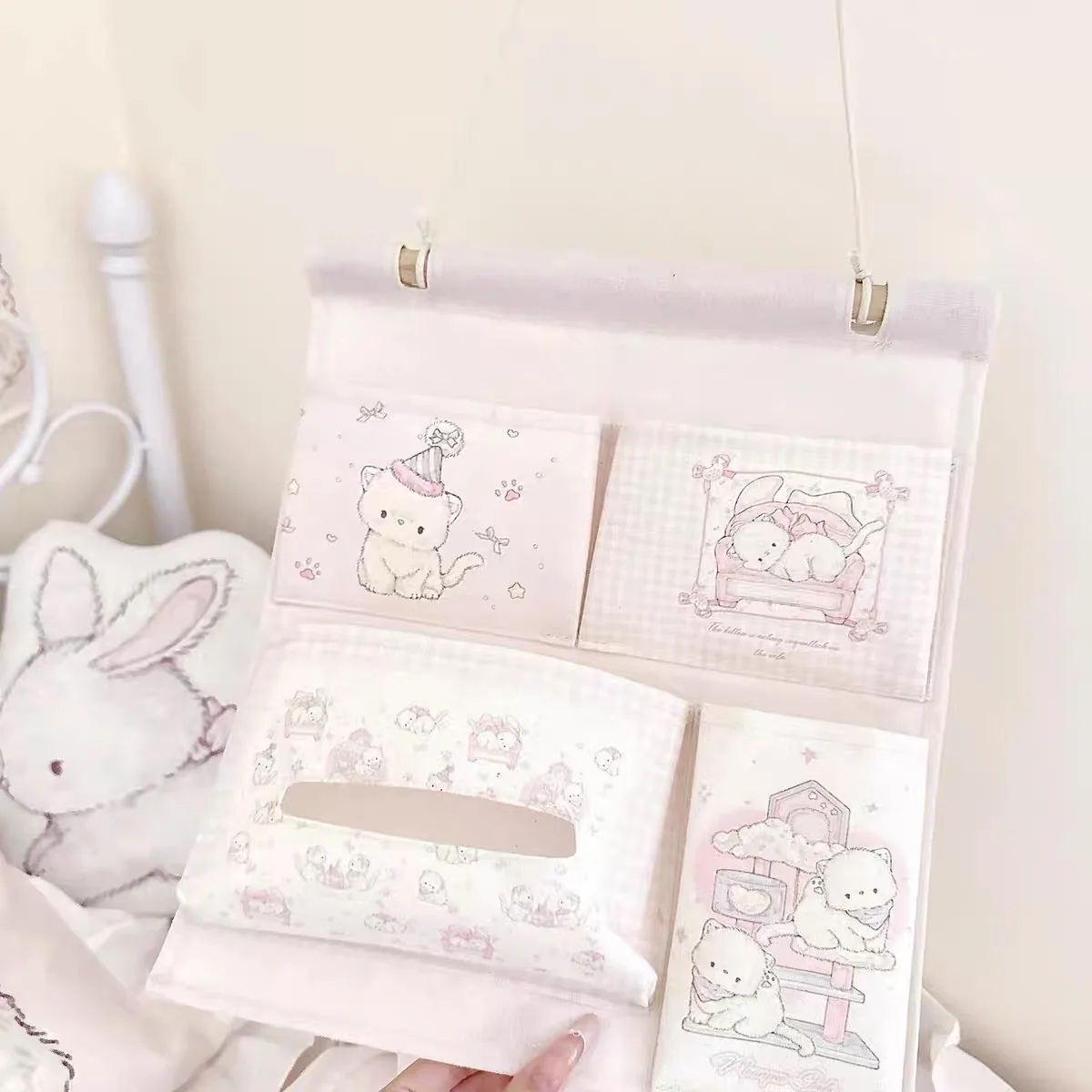 

kawaii Wall Mounted Storage Bag, Home Room Closet, Door Sundries Clothes, Hanging Bag Holder, Cosmetic Toys Organizer, Cute