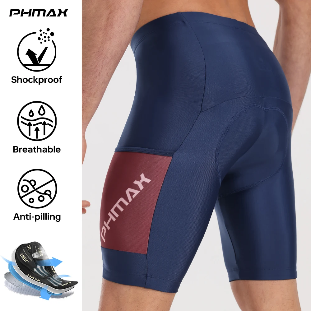 

PHMAX Men's Cycling Shorts 5D SILICONE Padded Men's Road MTB Cycling Bike Shorts Pants Bicycle Shorts with Pocket Clothes