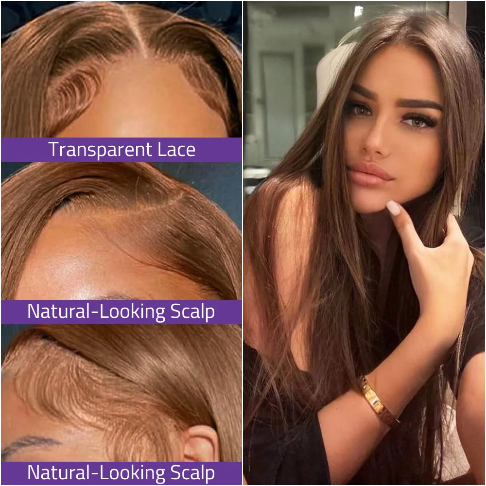 العظام مستقيم الشوكولاته البني 13X6 و 13x4 الدانتيل الشفاف خصلات الشعر المستعار الإنسان للنساء 40 بوصة قبل قطعها خصلات الشعر المستعار البرازيلي #2