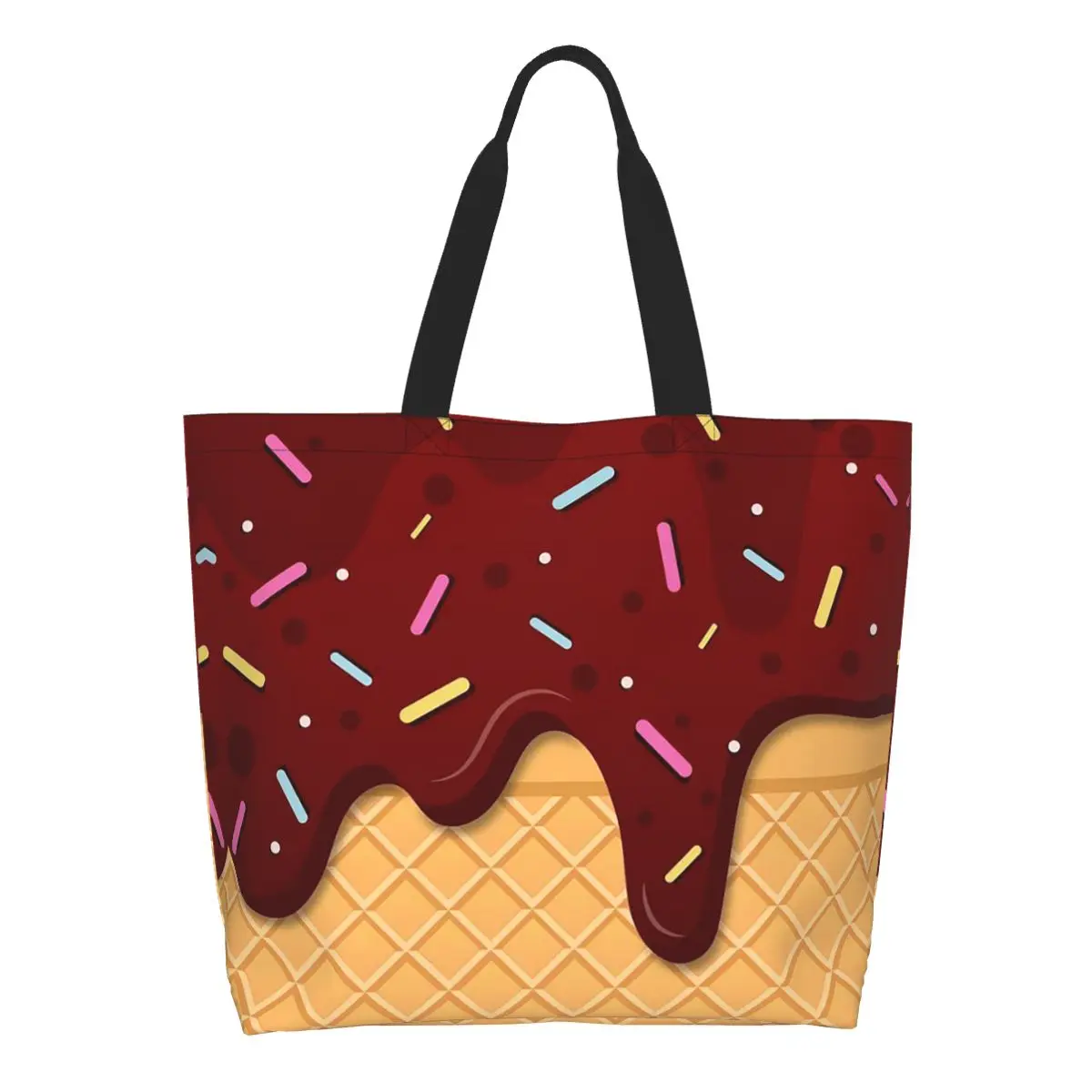Ice Cream Waffle With Chocolate Shopping Tote Bag Canvas Large Capacity Shoulder Bags Shopper Grocery Handbag for Women
