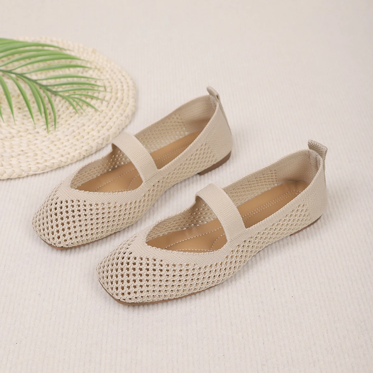 Große Größen Damen-Flachschuhe, Atmungsaktive Gestrickte Sneaker, Weiche Ballett-Loafer, Lässige Slip-On Bootsschuhe für Frauen – Detail 14