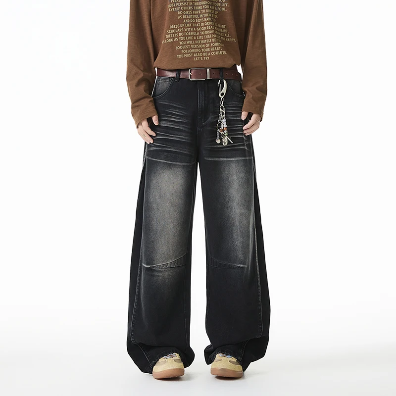 

LAPPSTER Streetwear Black Baggy Jeans Man Y2k Korean Fashion Straight Casual Men Jeans New Wide Leg Loose Hip-hop Denim Trousers