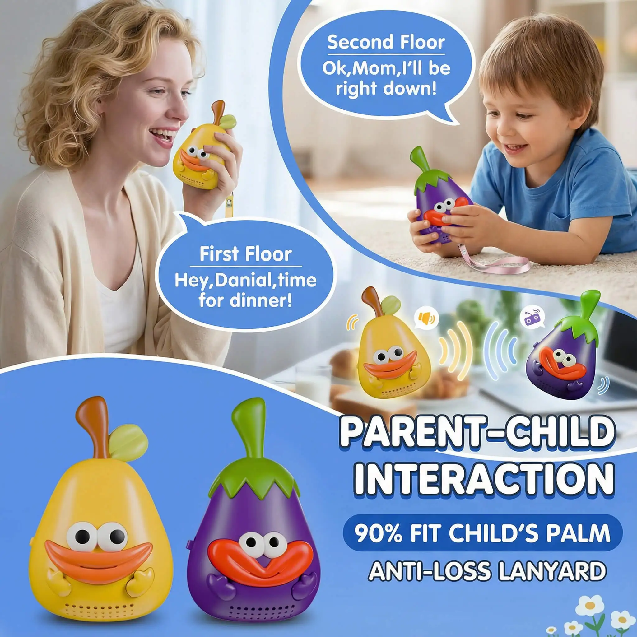 Brinquedos Walkie Talkies para Crianças: Brinquedos de Frutas Pacote com 2 Presentes de Aniversário para Meninas e Meninos de 3 a 12 Anos, Jogos ao Ar Livre, Natal