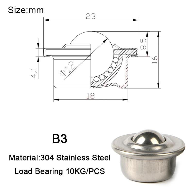 10PCS Universal Ball Transfer Unit 304 Stainless Steel/Bearing Steel/Nylon Ball Bearing Bull Eye Wheels Conveyor Rollers Sliders