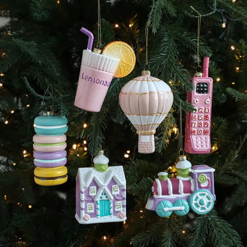 Christmas Ornaments 2/3pcs Macaron Plastic Hanging Pendants Cute Colorful Snowman Candy Cake Decor for Xmas Tree Window Display