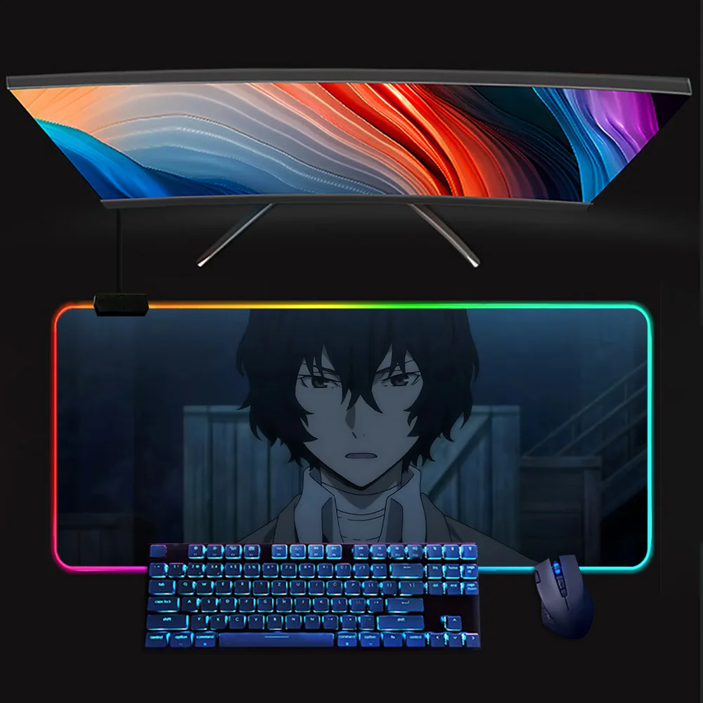 Bungo Stray Dogs dazai osamu RGB Pc Gamer Keyboard Mouse Pad Mousepad LED Glowing Mouse Mats Rubber Gaming Computer Mausepad