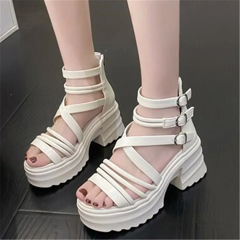 Women\'s Fashion Ankle Strap Wedges Sandals Platform Chunky Heel Sandals for Women 2023 Summer Thick Bottom Gladiator Shoes Woman