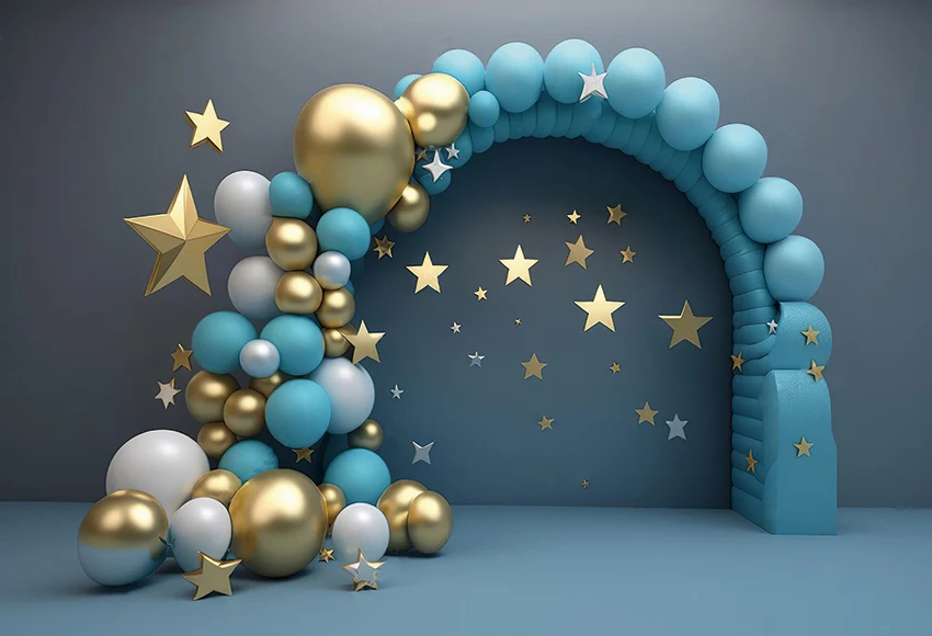 Mehofond Photography Background Blue Arch Balloon Gold Stars Boy Birthday Party Cake Smash Portrait Decor Backdrop Photo Studio