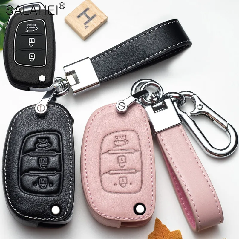 Leather Car Key Case Cover for Hyundai Creta I40 I20 IX25 IX35 IX45 I10 I30 HB20 Elantra Solaris Sonata Santa Fe Tucson Accent