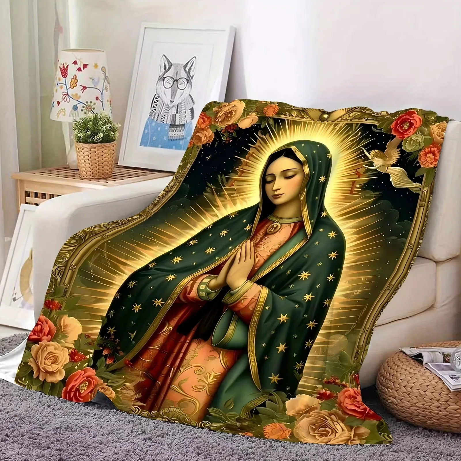 Virgin Mary Flannel Throw Blanket Ultra Soft Lightweight Cozy Religious Gift Rectangle