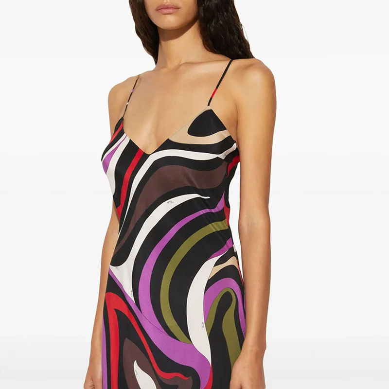 Robe longue en Satin pour femmes, Sexy, Slim, dos nu, élégante, sans manches, ajourée, style Boho, imprimé, taille haute, col en V, robe de soirée, été