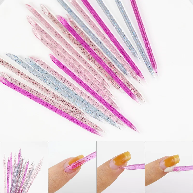 Buy in Bulk Pay One Shipping Fee Only 50Pcs Mixed Colors Crystal Manicure Stick Double Sided Nail Art Cuticle Pusher Remover