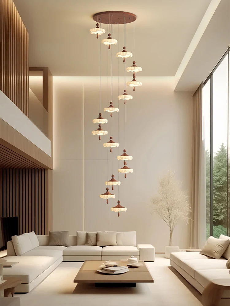 

Modern Minimalist Villa Duplex Staircase Chandelier Loft Rotating Light Living Room Long Luxurious Decor for Tall Spaces Foyers