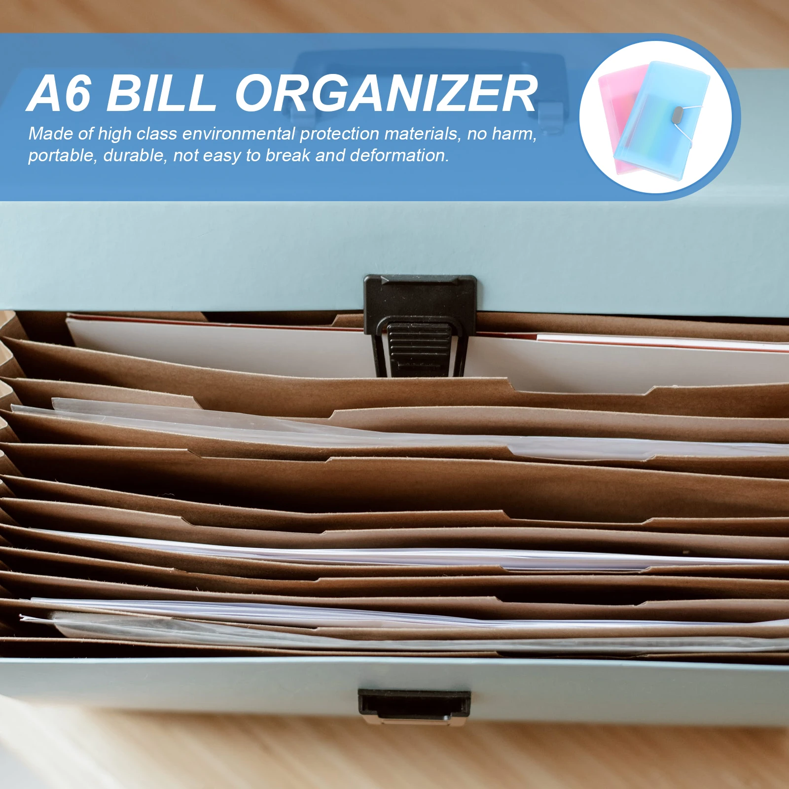 2Pcs Expandable File Folder A6 Document Organizer 13 Pockets Bill Holder for Office Home Travel Use Storage Solution