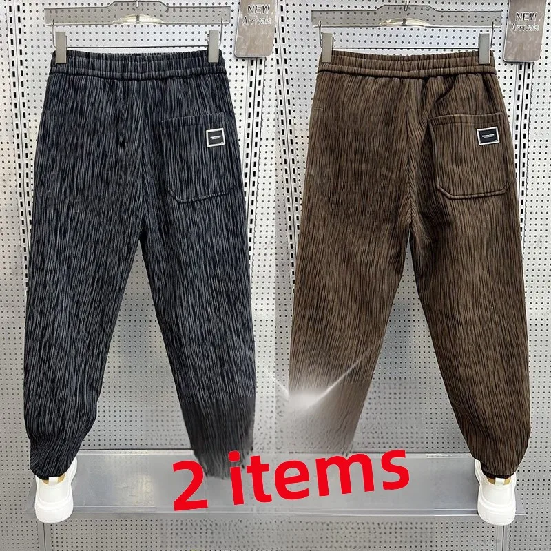 

Men's Spor Fce Lined Thiened Dstring Waist Casual Pants Autumn Winter Polyester Fiber Low Waist Comfortable Fit