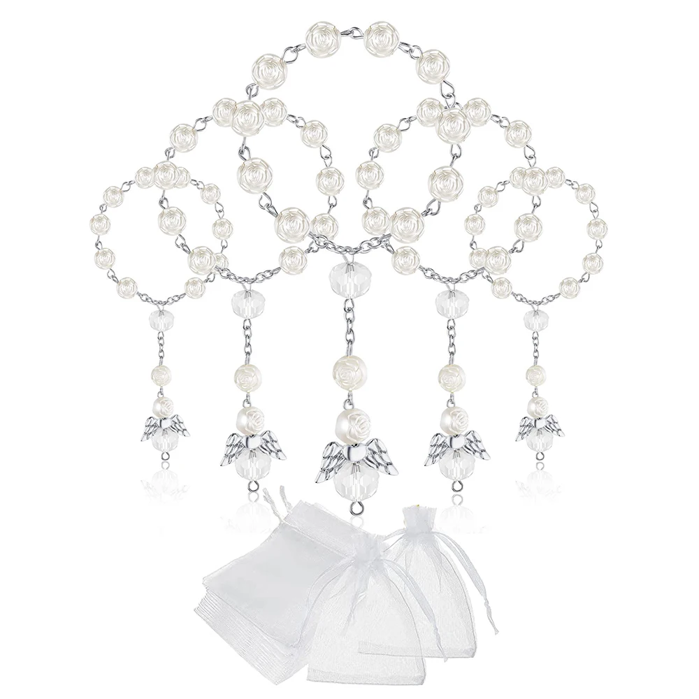 30 pz battesimo acrilico rosario perline Mini rosari angelo con sacchetti di Organza per la prima comunione battesimo bomboniere