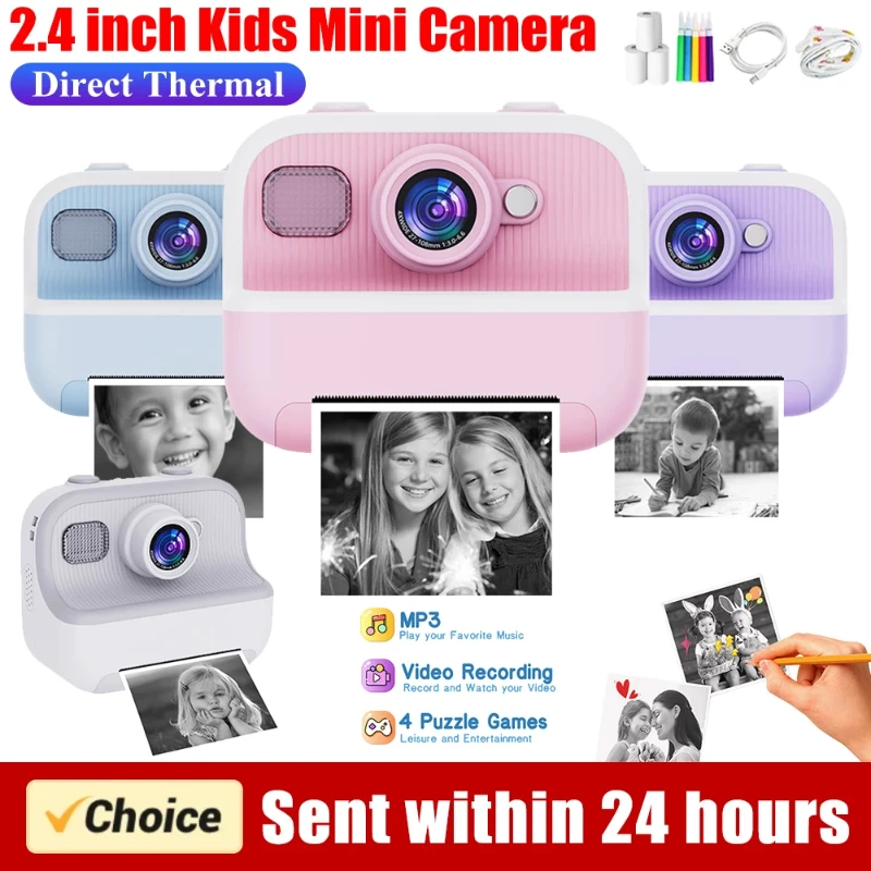子供用ミニインスタントプリントカメラ-24インチ画面-デジタルフォトカメラ-おもちゃ-hd-1080p-ビデオ写真印刷カメラ